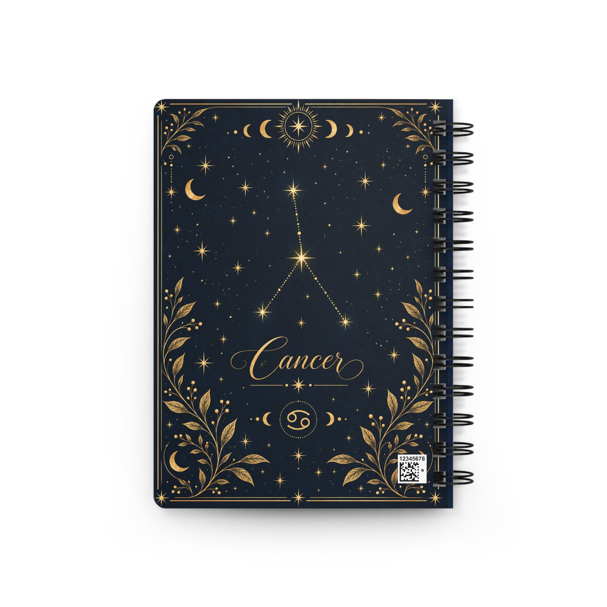 Cancer Zodiac Spiral Notebook — Gold Zodiac Journal (June 21–July 22)