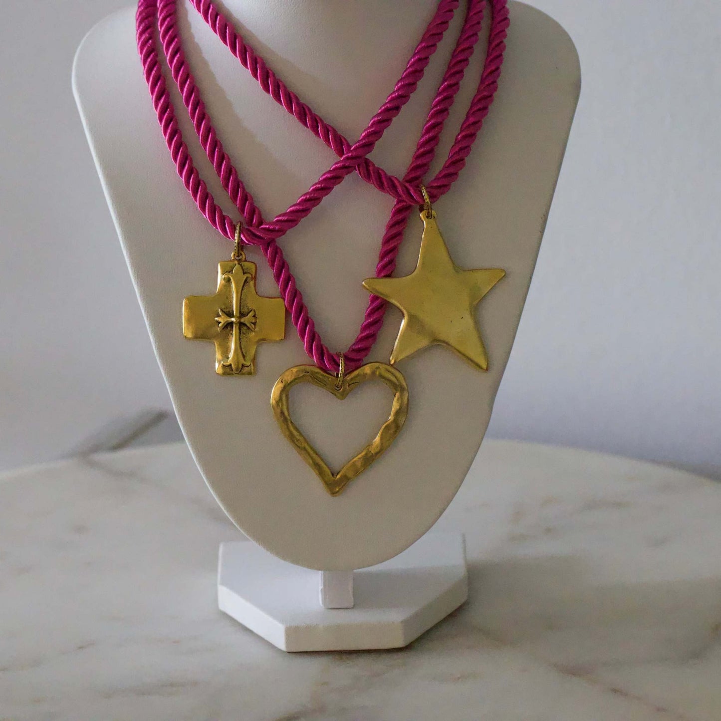 Silk Cord Pendant Necklace 24K Gold Plated