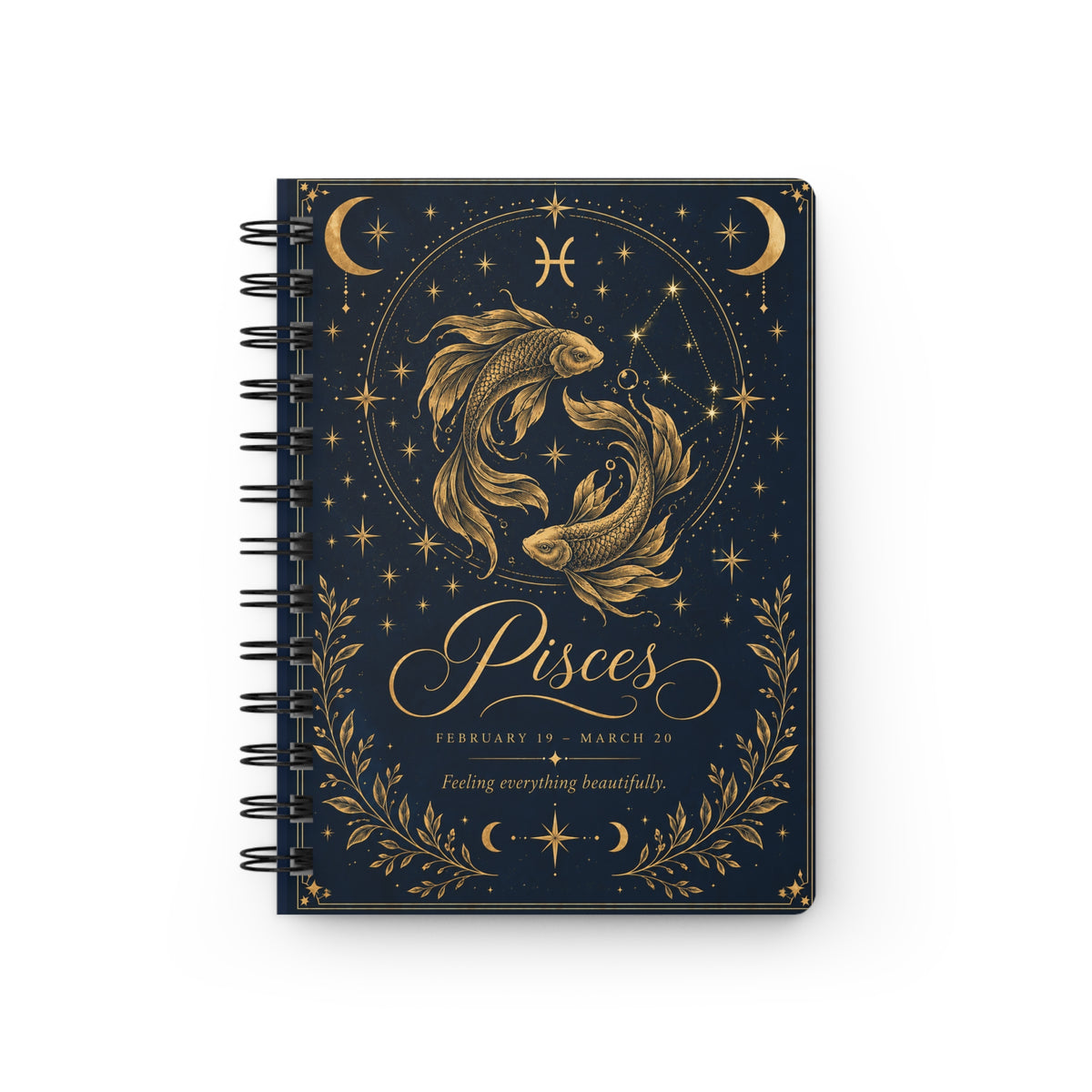 Pisces Spiral Notebook — Gold Zodiac Journal (Feb 19–Mar 20)