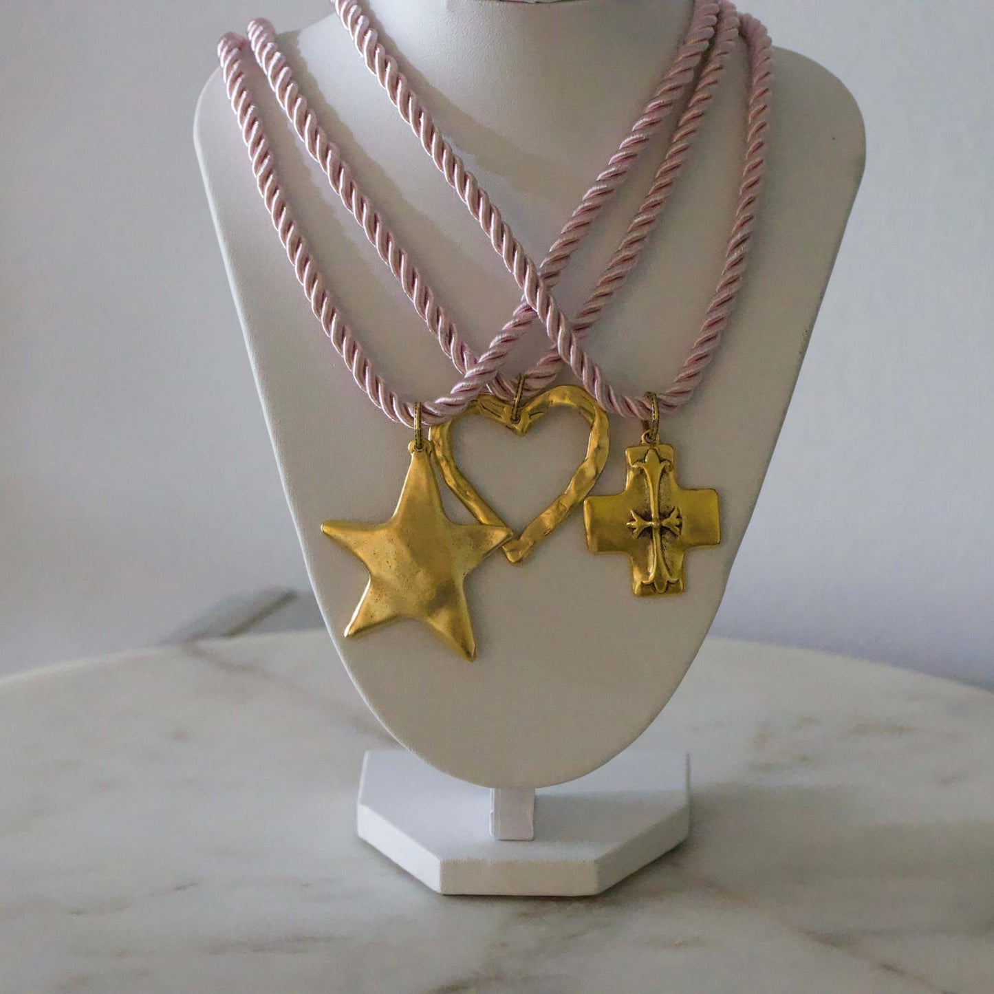 Silk Cord Pendant Necklace 24K Gold Plated