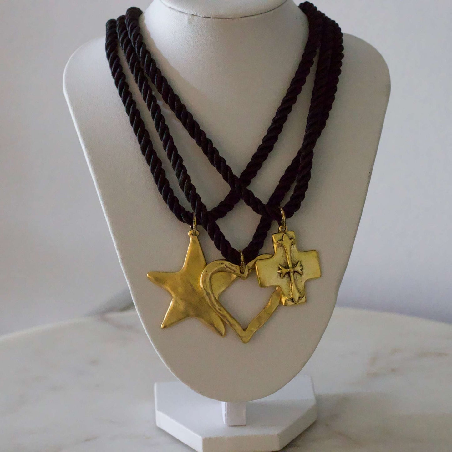 Silk Cord Pendant Necklace 24K Gold Plated