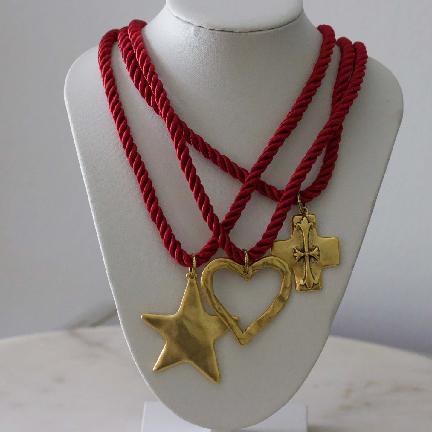 Silk Cord Pendant Necklace 24K Gold Plated