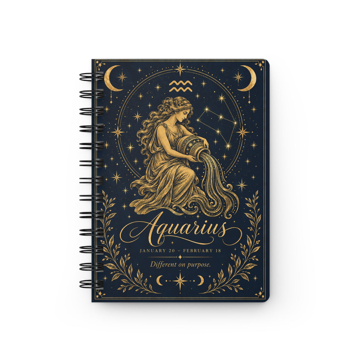 Aquarius Spiral Notebook — Gold Zodiac Journal (Jan 20–Feb 18)