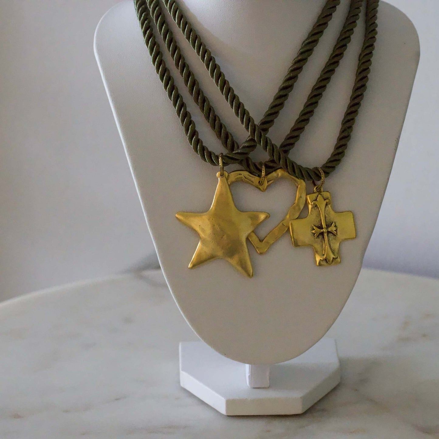 Silk Cord Pendant Necklace 24K Gold Plated