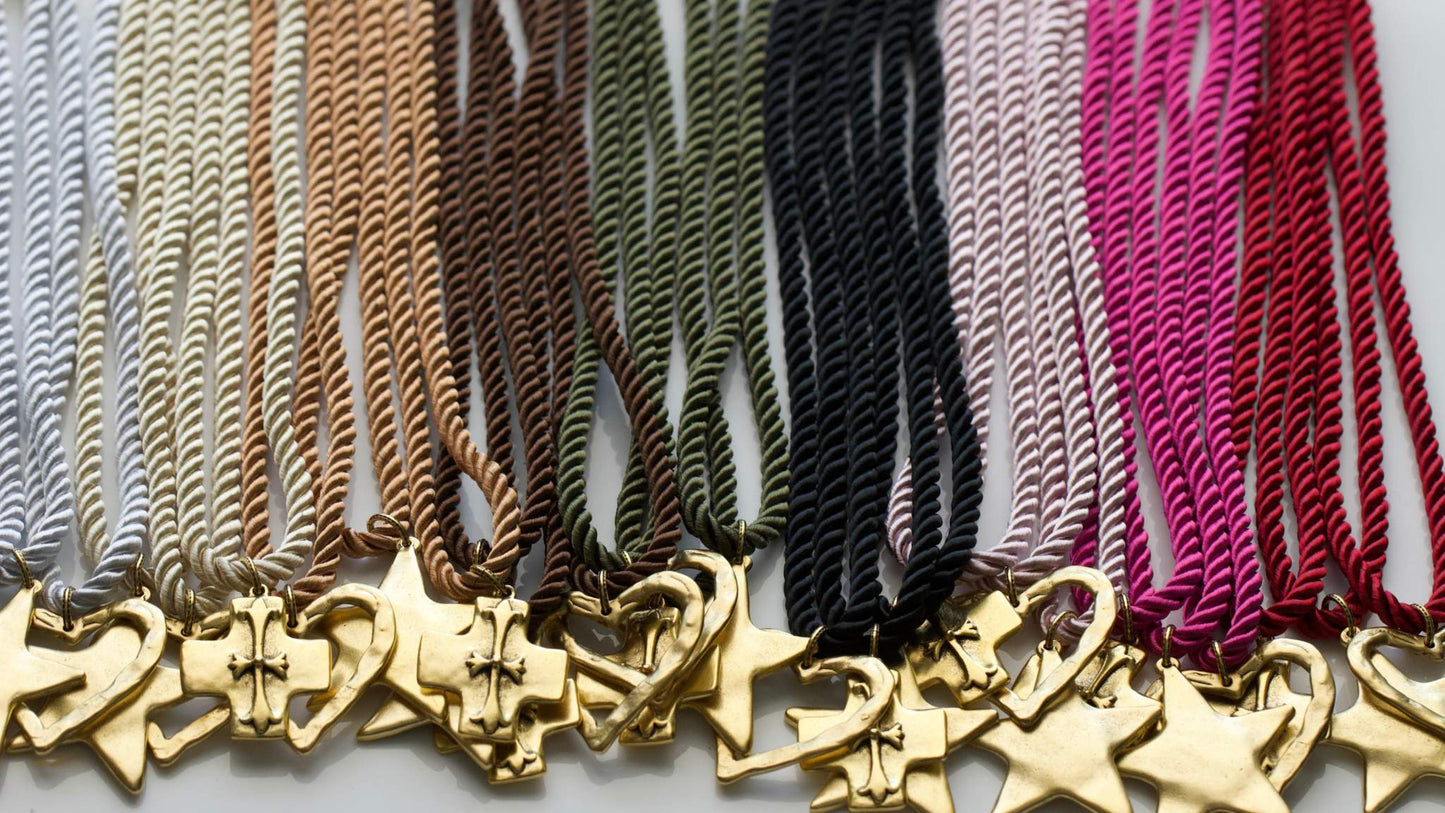 Silk Cord Pendant Necklace 24K Gold Plated