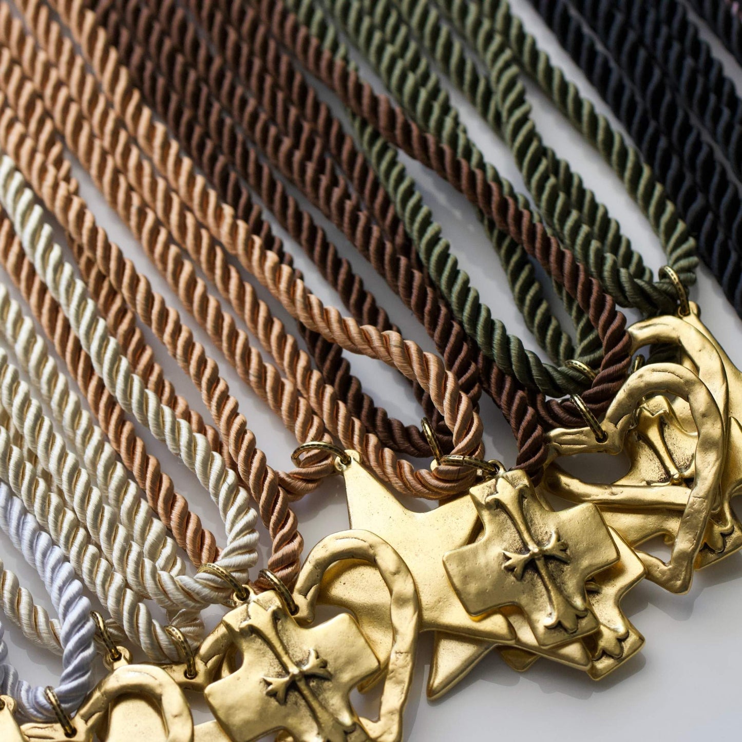 Silk Cord Pendant Necklace 24K Gold Plated