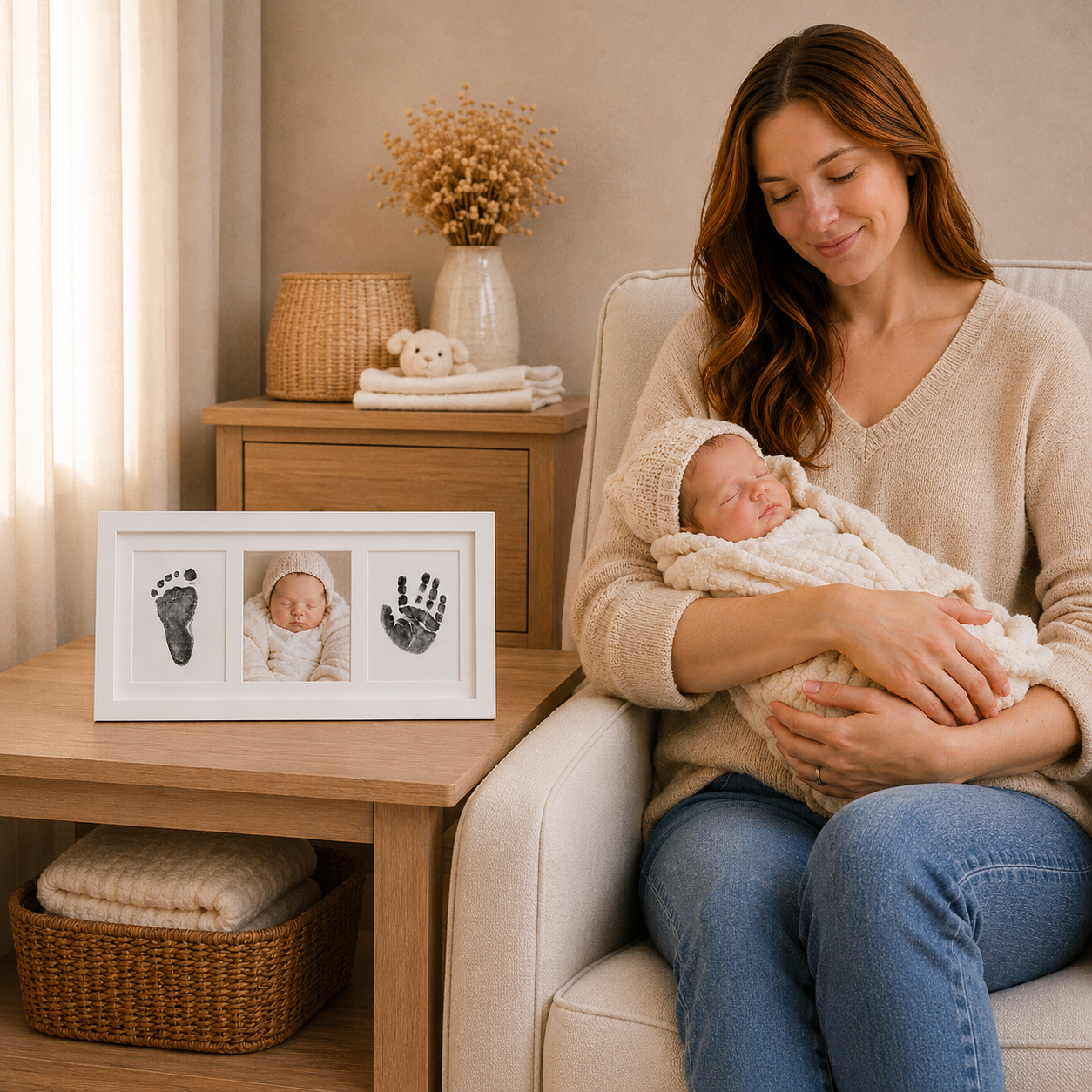 Baby Handprint and Footprint Keepsake Frame - 3-Panel "Love at first sight" Design