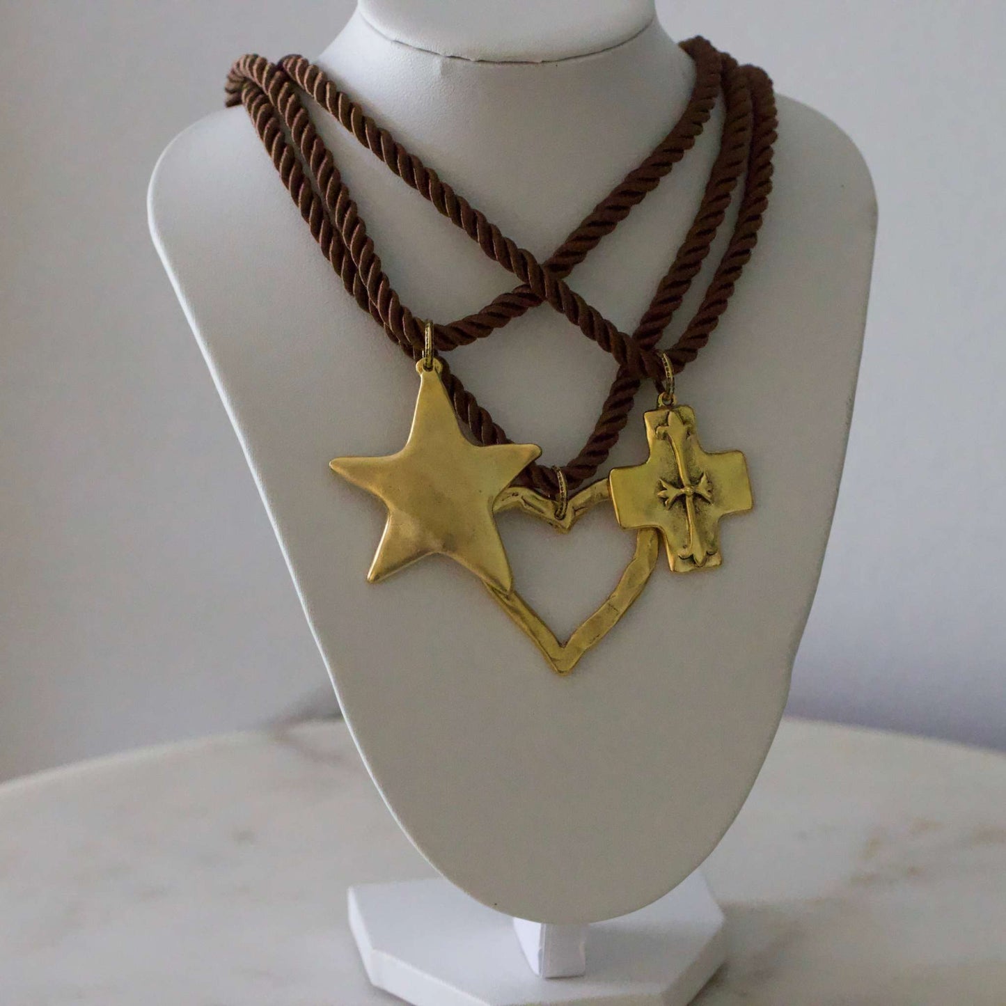 Silk Cord Pendant Necklace 24K Gold Plated