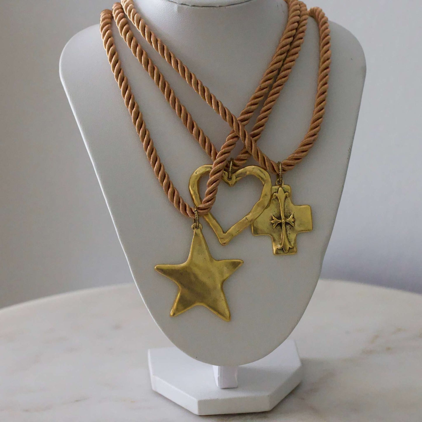 Silk Cord Pendant Necklace 24K Gold Plated