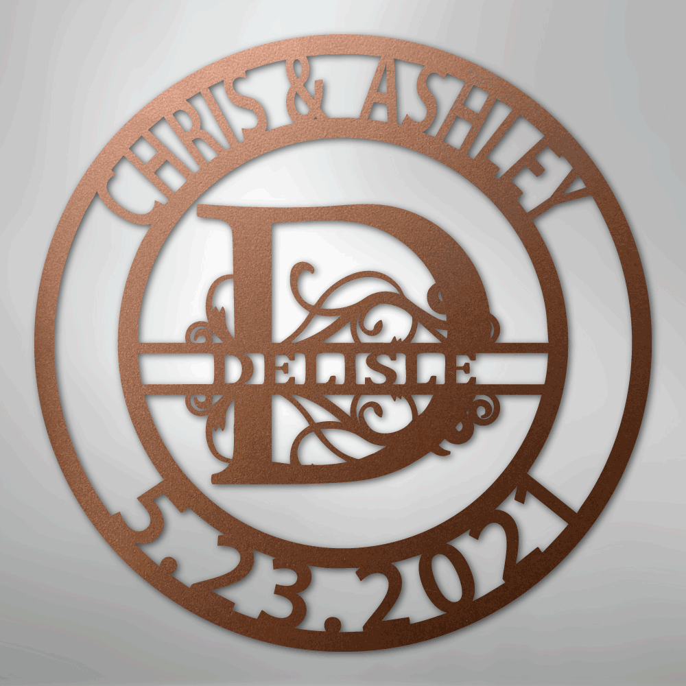 Elaborate Split Letter Family Name - Steel Sign