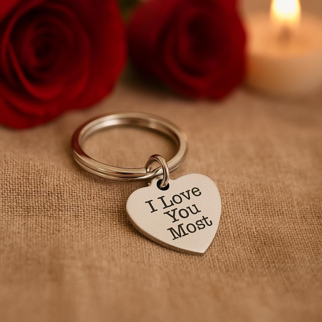 I Love You Most Stainless Steel Keychain Romantic Gift For Him Her Couples Anniversary Valentine Keepsake Heart Charm 19mm